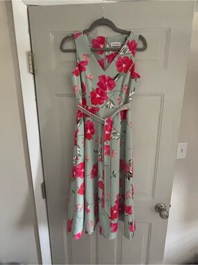 Calvin Klein  Floral-Print Sleeveless Tie-Waist Dress; Worn 1x; Size 4P